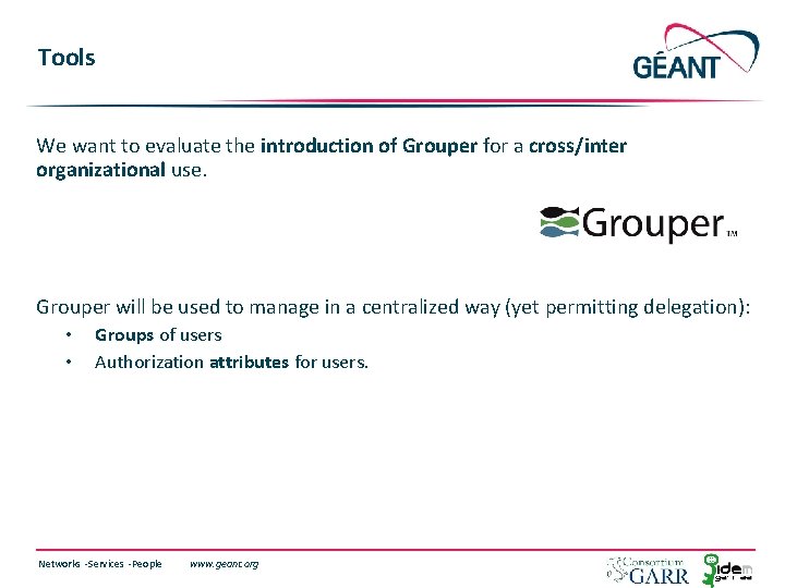 Tools We want to evaluate the introduction of Grouper for a cross/inter organizational use.