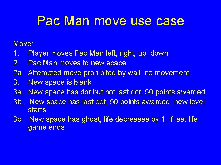 Pac Man move use case Move: 1. Player moves Pac Man left, right, up,