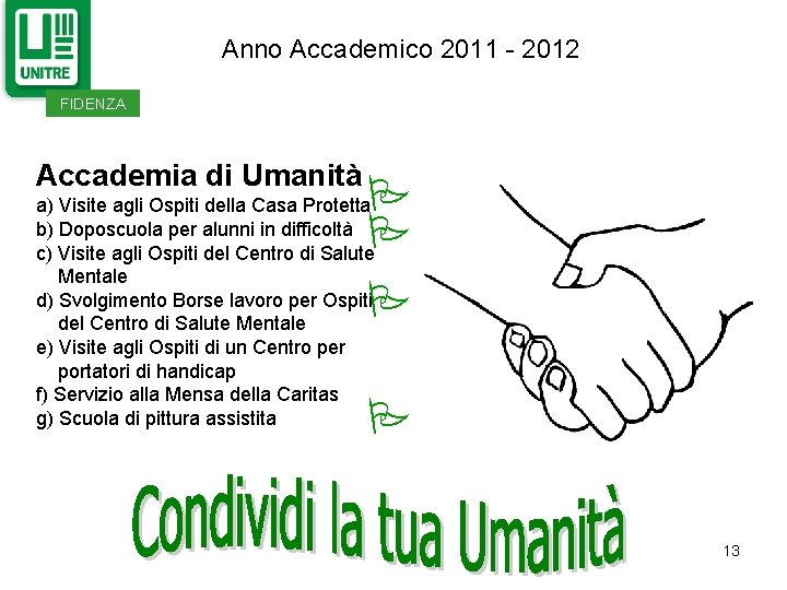 Anno Accademico 2011 - 2012 FIDENZA Accademia di Umanità a) Visite agli Ospiti della Anno Accademico 2011 - 2012 FIDENZA Accademia di Umanità a) Visite agli Ospiti della