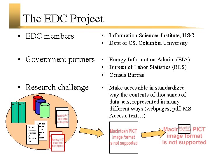 The EDC Project • EDC members • Information Sciences Institute, USC • Dept of