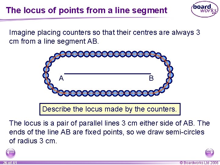 The locus of points from a line segment Imagine placing counters so that their