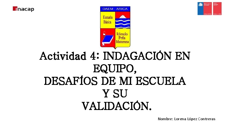 Actividad 4: INDAGACIÓN EN EQUIPO, DESAFÍOS DE MI ESCUELA Y SU VALIDACIÓN. Nombre: Lorena