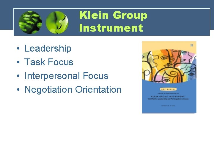 Klein Group Instrument • • Leadership Task Focus Interpersonal Focus Negotiation Orientation 
