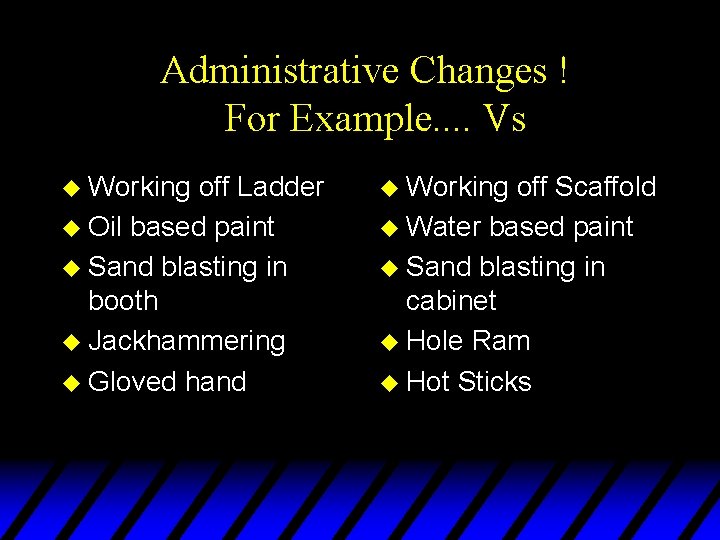 Administrative Changes ! For Example. . Vs u Working off Ladder u Oil based
