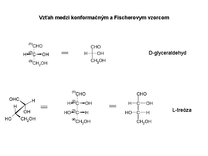 Vzťah medzi konformačným a Fischerovym vzorcom D-glyceraldehyd L-treóza 