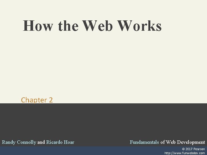 How the Web Works Chapter 2 Randy Connolly and Ricardo Hoar Fundamentals of Web