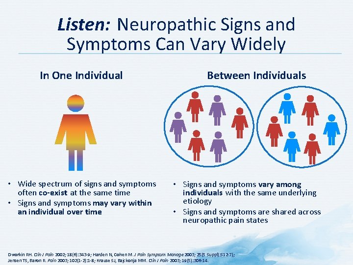 Listen: Neuropathic Signs and Symptoms Can Vary Widely In One Individual • Wide spectrum Listen: Neuropathic Signs and Symptoms Can Vary Widely In One Individual • Wide spectrum