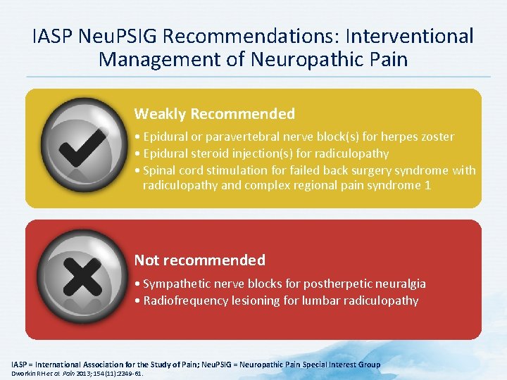 IASP Neu. PSIG Recommendations: Interventional Management of Neuropathic Pain Weakly Recommended • Epidural or IASP Neu. PSIG Recommendations: Interventional Management of Neuropathic Pain Weakly Recommended • Epidural or