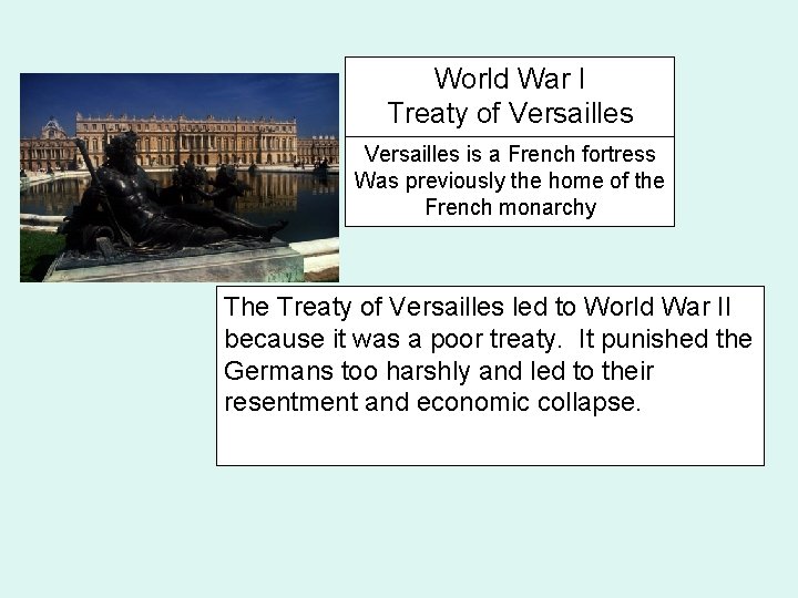World War I Treaty of Versailles is a French fortress Was previously the home