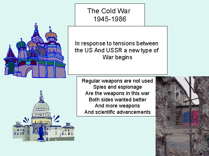 The Cold War 1945 -1986 In response to tensions between the US And USSR