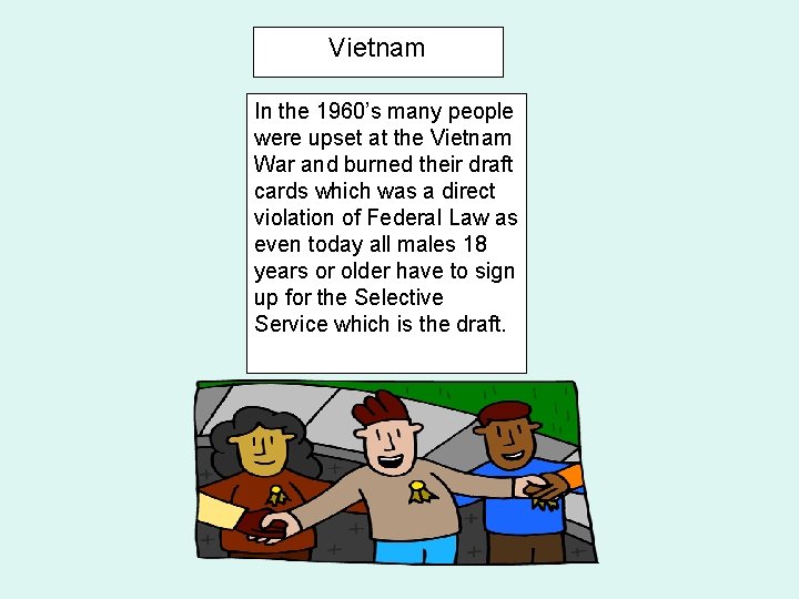 Vietnam In the 1960’s many people were upset at the Vietnam War and burned