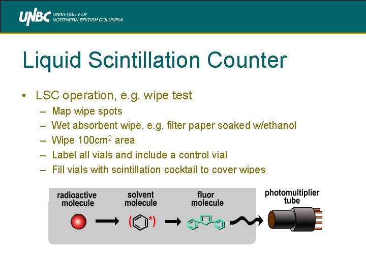 Liquid Scintillation Counter • LSC operation, e. g. wipe test – – – Map