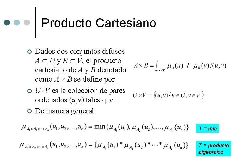 Producto Cartesiano ¢ ¢ ¢ Dados conjuntos difusos A U y B V, el