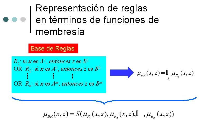 Representación de reglas en términos de funciones de membresía Base de Reglas R 1: