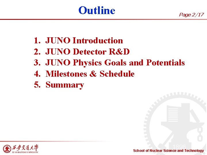 Outline 1. 2. 3. 4. 5. Page 2/17 JUNO Introduction JUNO Detector R&D JUNO