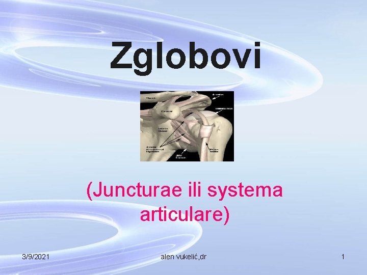 Zglobovi (Juncturae ili systema articulare) 3/9/2021 alen vukelić, dr 1 