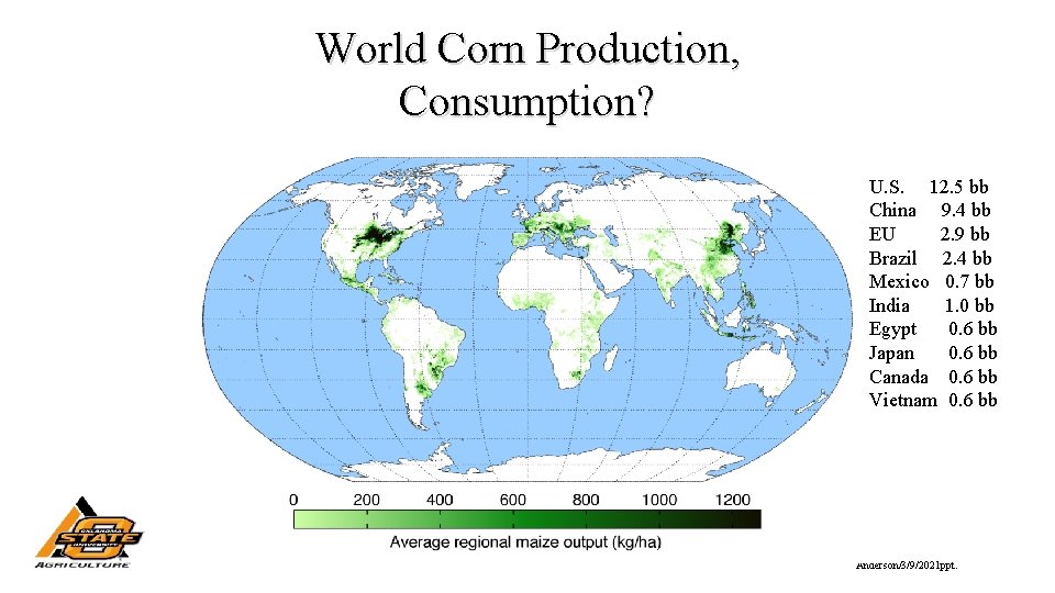 World Corn Production, Consumption? U. S. 12. 5 bb China 9. 4 bb EU
