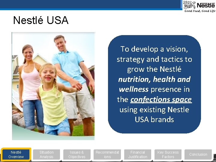 Nestlé USA To develop a vision, strategy and tactics to grow the Nestlé nutrition,