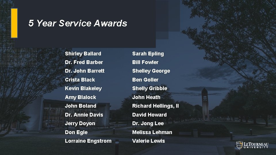 5 Year Service Awards Shirley Ballard Sarah Epling Dr. Fred Barber Bill Fowler Dr.