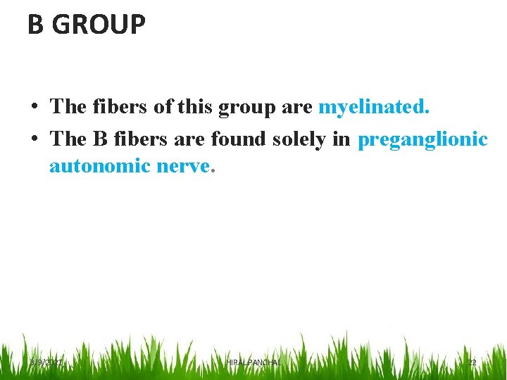 B GROUP • The fibers of this group are myelinated. • The B fibers