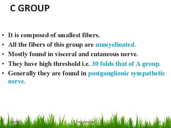 C GROUP • • • It is composed of smallest fibers. All the fibers