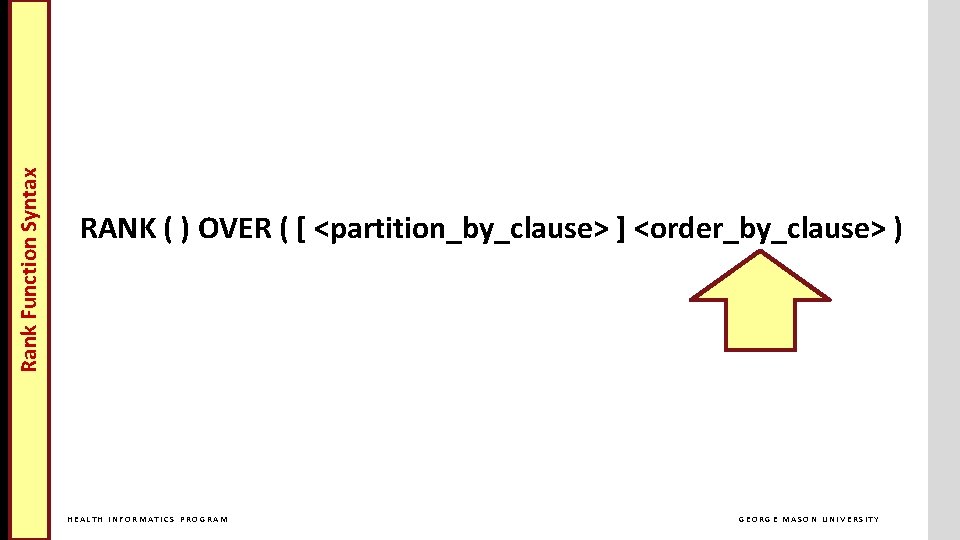 Rank Function Syntax Cross Join RANK ( ) OVER ( [ <partition_by_clause> ] <order_by_clause>