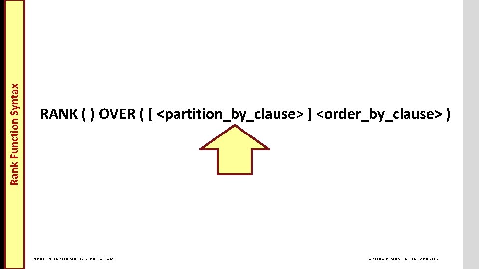 Rank Function Syntax Cross Join RANK ( ) OVER ( [ <partition_by_clause> ] <order_by_clause>