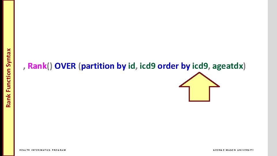 Rank Function Syntax Cross Join , Rank() OVER (partition by id, icd 9 order