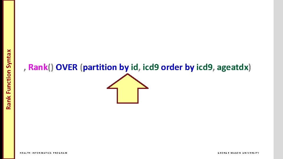 Rank Function Syntax Cross Join , Rank() OVER (partition by id, icd 9 order