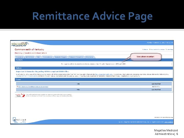 Remittance Advice Page Magellan Medicaid Administration | 6 