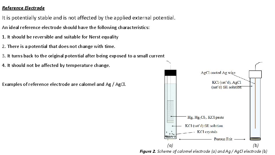 Reference Electrode It is potentially stable and is not affected by the applied external