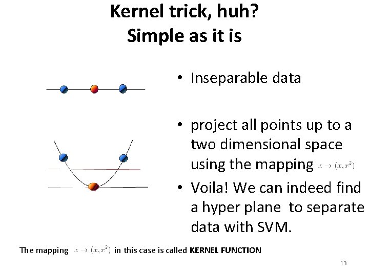 Kernel trick, huh? Simple as it is • Inseparable data • project all points