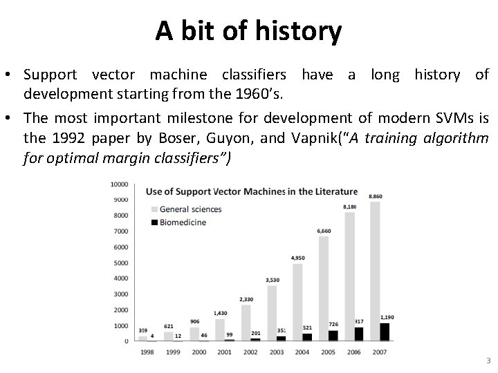 A bit of history • Support vector machine classifiers have a long history of
