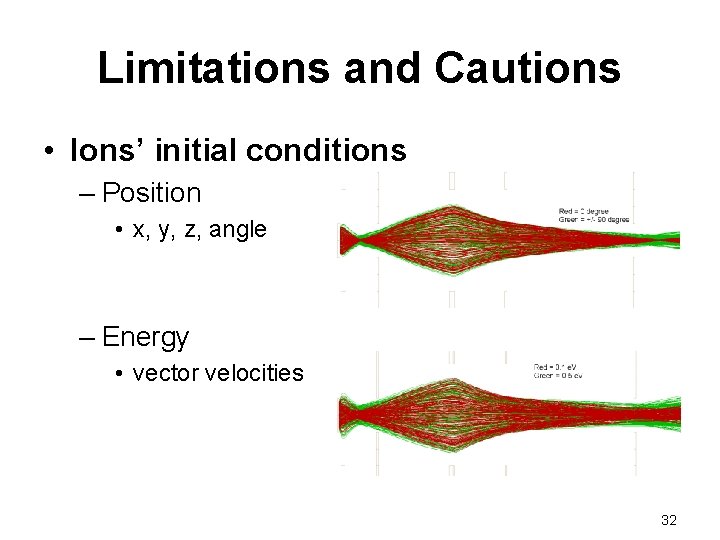 Limitations and Cautions • Ions’ initial conditions – Position • x, y, z, angle