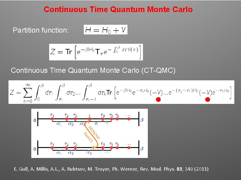 Continuous Time Quantum Monte Carlo Partition function: Continuous Time Quantum Monte Carlo (CT-QMC) E. Continuous Time Quantum Monte Carlo Partition function: Continuous Time Quantum Monte Carlo (CT-QMC) E.