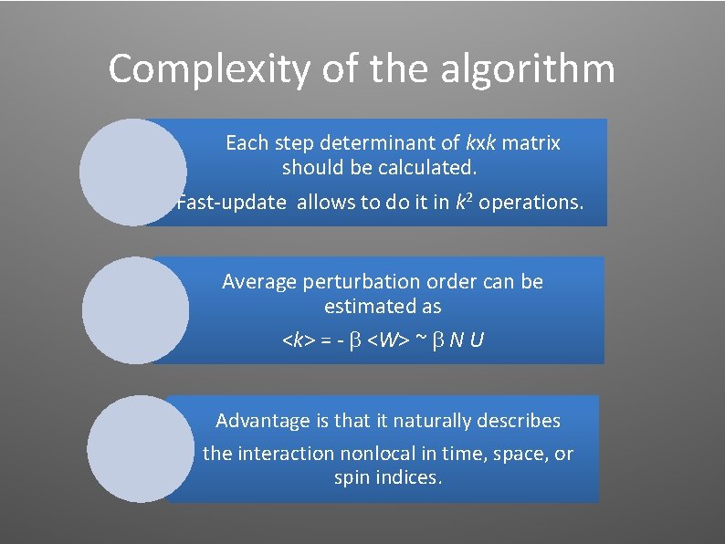 Complexity of the algorithm Each step determinant of kxk matrix should be calculated. Fast-update Complexity of the algorithm Each step determinant of kxk matrix should be calculated. Fast-update