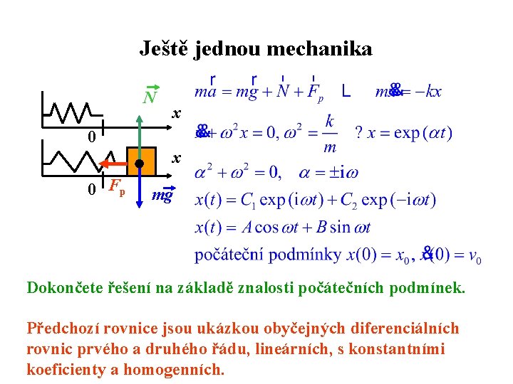 Ještě jednou mechanika N x 0 Fp mg Dokončete řešení na základě znalosti počátečních