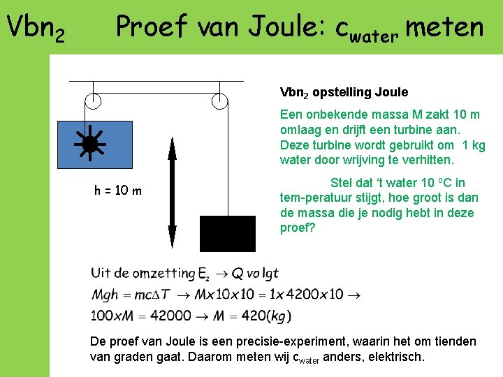 Vbn 2 Proef van Joule: cwater meten Vbn 2 opstelling Joule Een onbekende massa