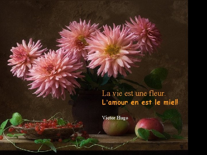 La vie est une fleur. L’amour en est le miel! Victor Hugo 