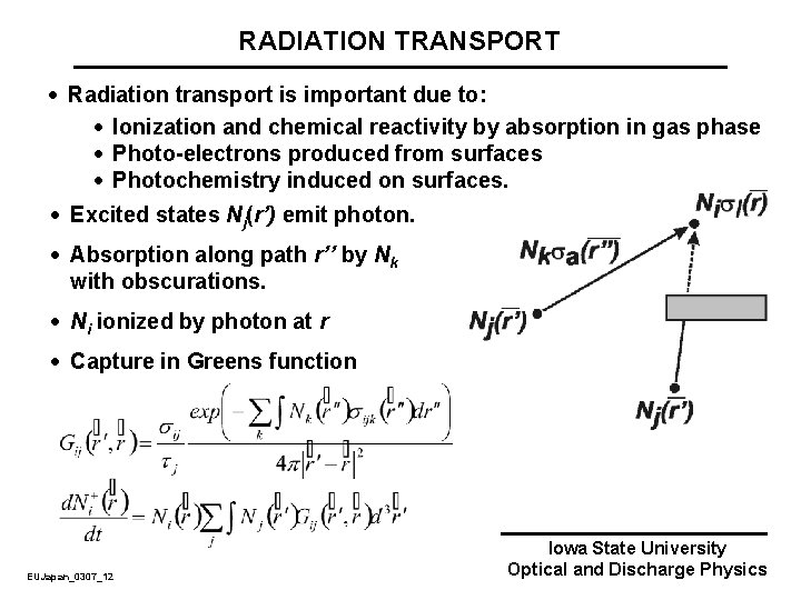 RADIATION TRANSPORT · Radiation transport is important due to: · Ionization and chemical reactivity