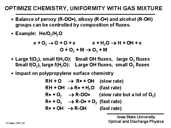 OPTIMIZE CHEMISTRY, UNIFORMITY WITH GAS MIXTURE · Balance of peroxy (R-OO ), alkoxy (R-O