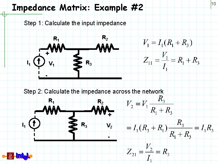 Impedance Matrix: Example #2 Step 1: Calculate the input impedance R 2 R 1