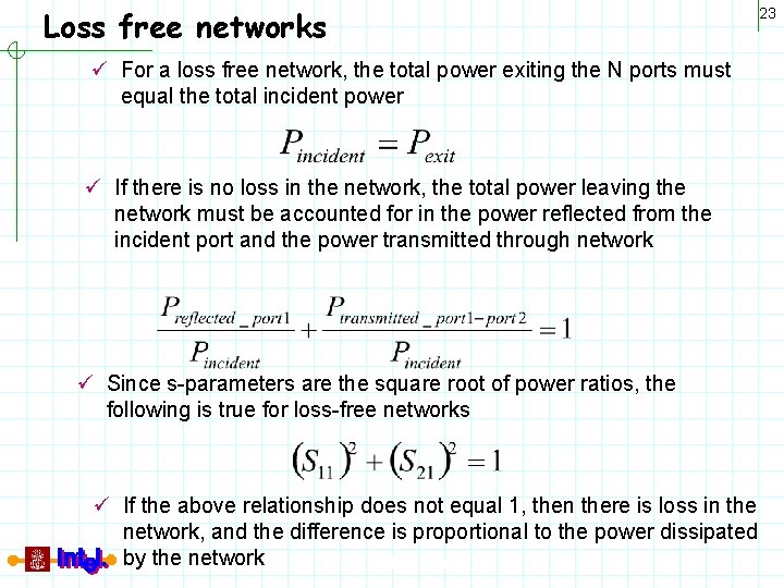 Loss free networks ü For a loss free network, the total power exiting the