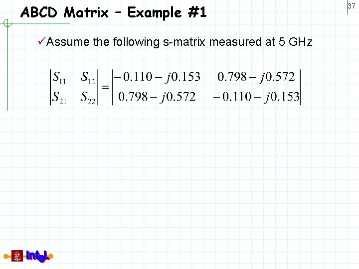 ABCD Matrix – Example #1 üAssume the following s-matrix measured at 5 GHz Differential
