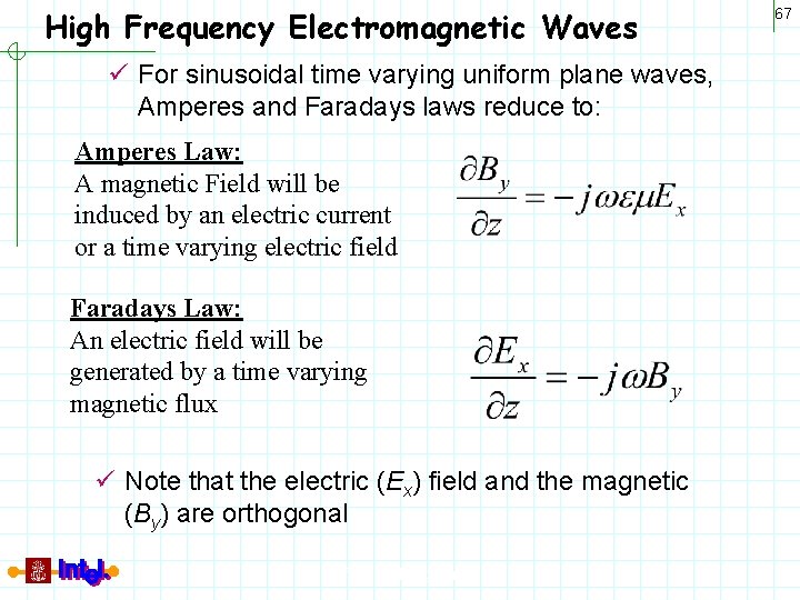 High Frequency Electromagnetic Waves ü For sinusoidal time varying uniform plane waves, Amperes and