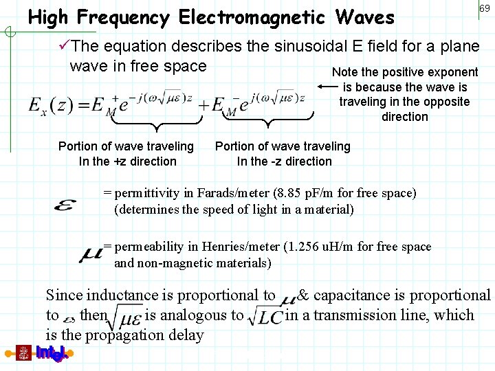High Frequency Electromagnetic Waves 69 üThe equation describes the sinusoidal E field for a