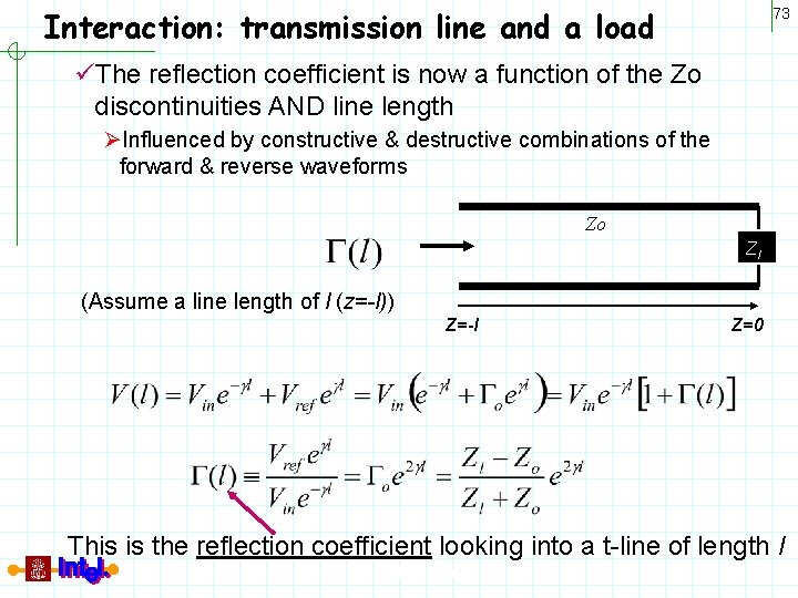 Interaction: transmission line and a load 73 üThe reflection coefficient is now a function
