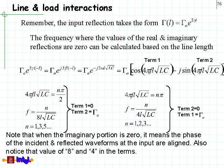 Line & load interactions 76 Remember, the input reflection takes the form The frequency