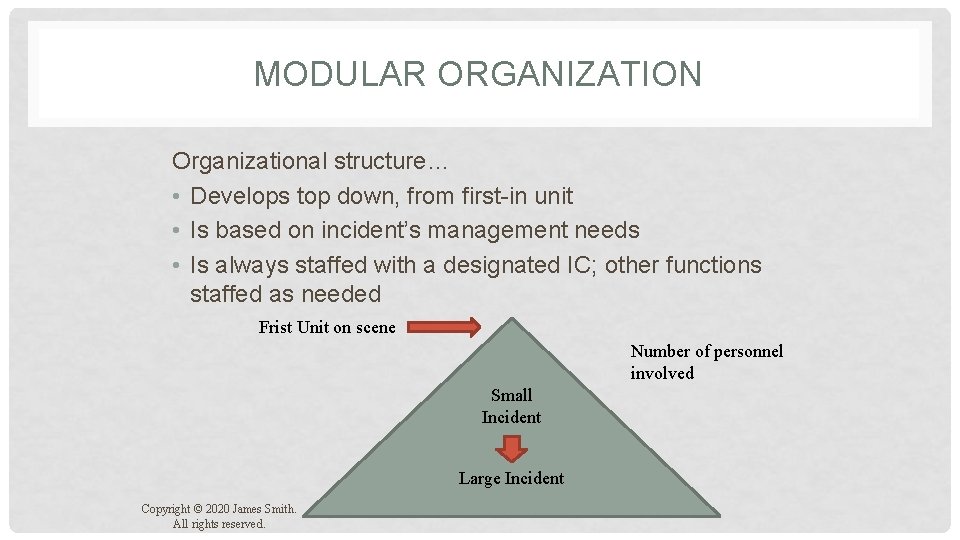 MODULAR ORGANIZATION Organizational structure… • Develops top down, from first-in unit • Is based