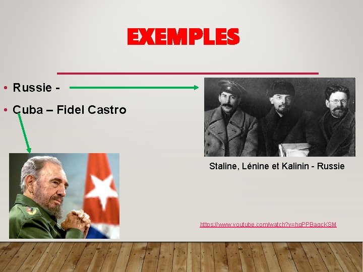 EXEMPLES • Russie • Cuba – Fidel Castro Staline, Lénine et Kalinin - Russie